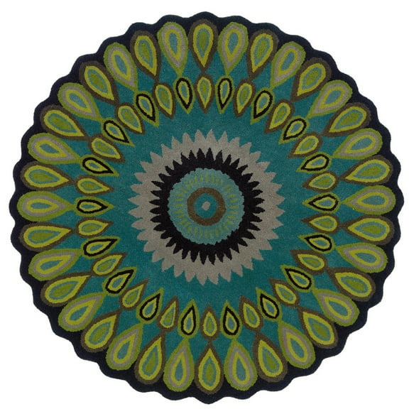 LR Home Wren 5' Round Green Peacock Medallion Indoor Area Rug