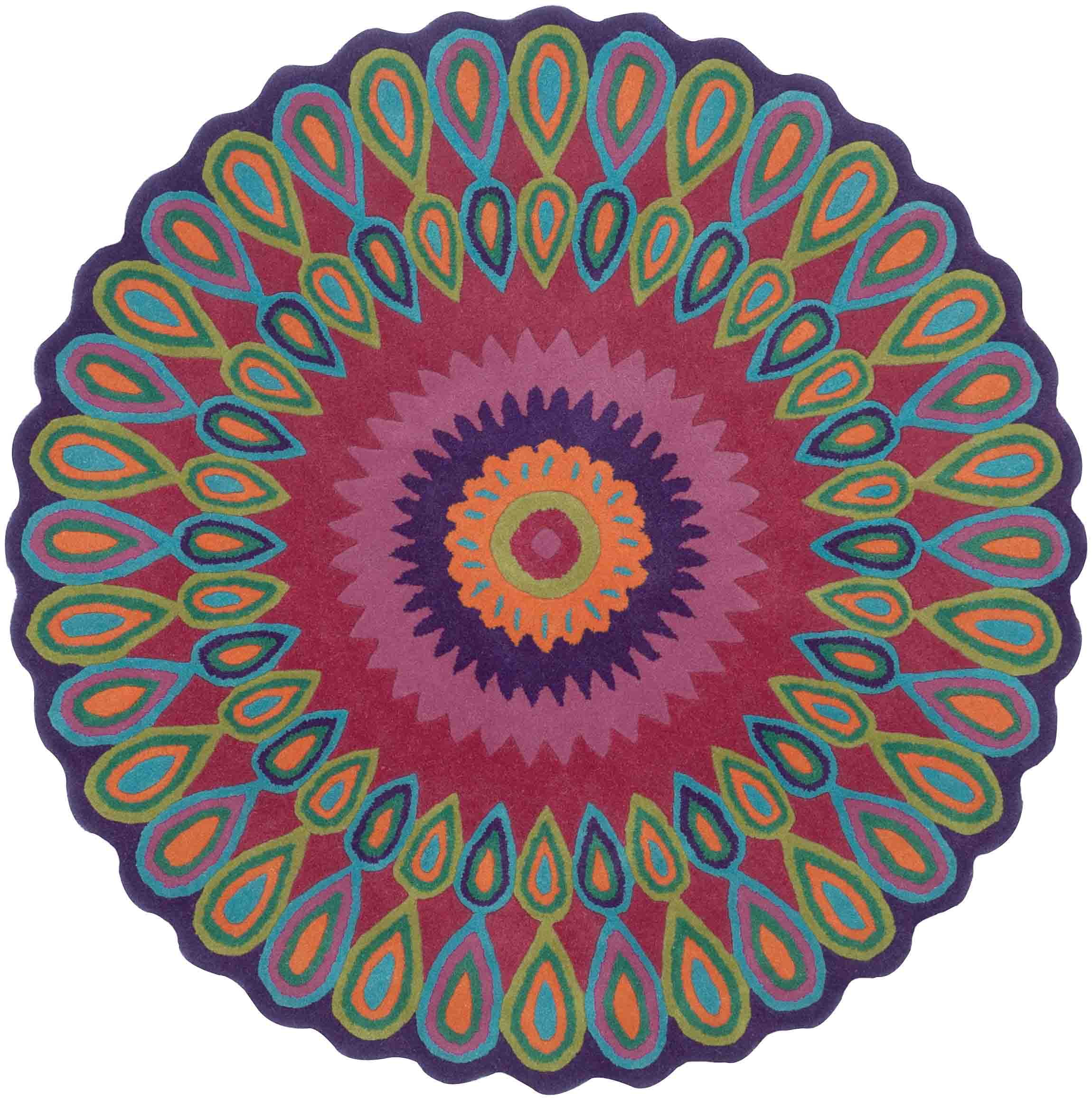 LR Home Wren 7'9" Round Pink Peacock Medallion Indoor Area Rug