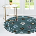 thumbnail image 1 of LR Home Wren 7' Round Blue Abstract Indoor Area Rug, 1 of 7