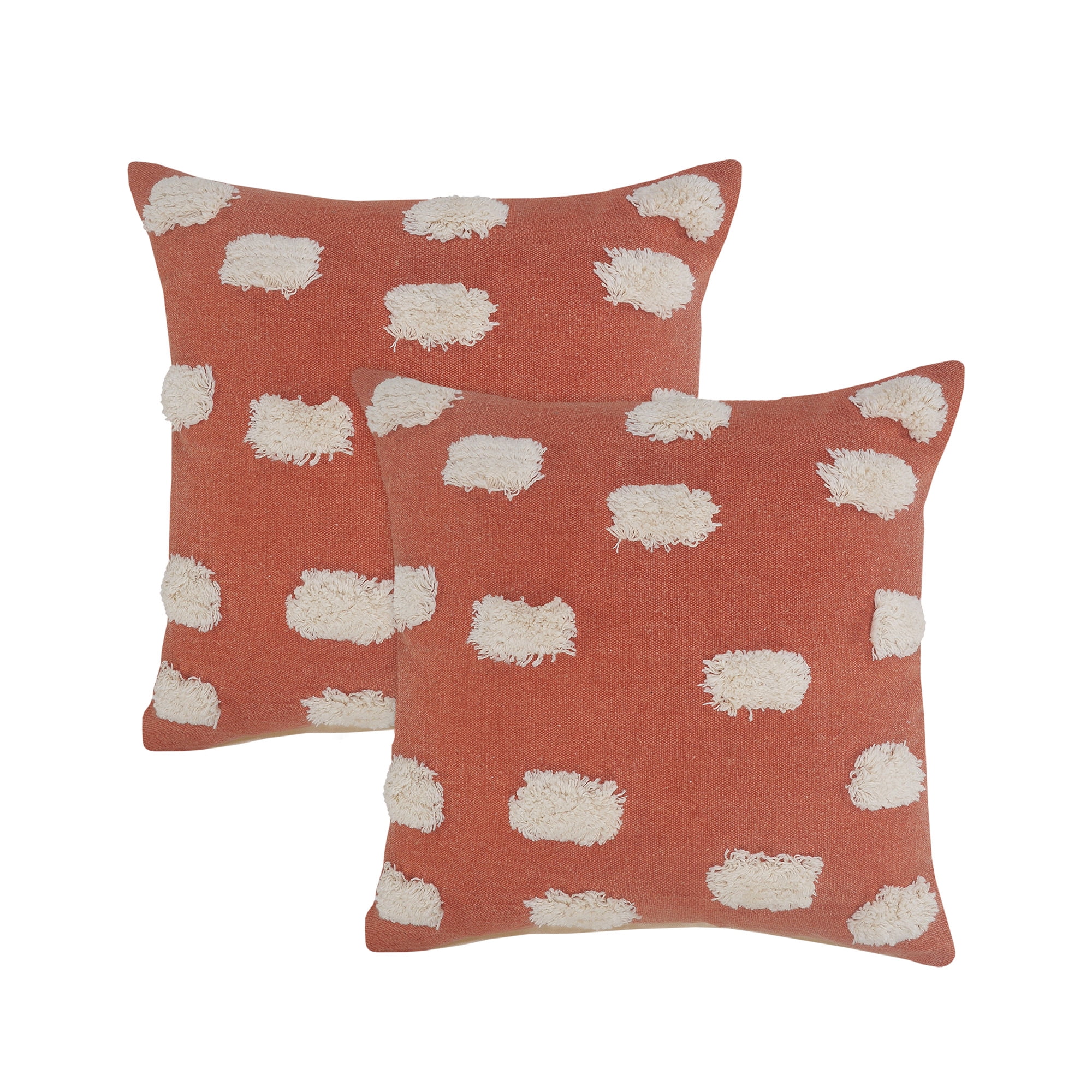 LR Home Zinna Dots Modern Cotton Throw Pillows, Orange/White, 20" x 20", Set of 2