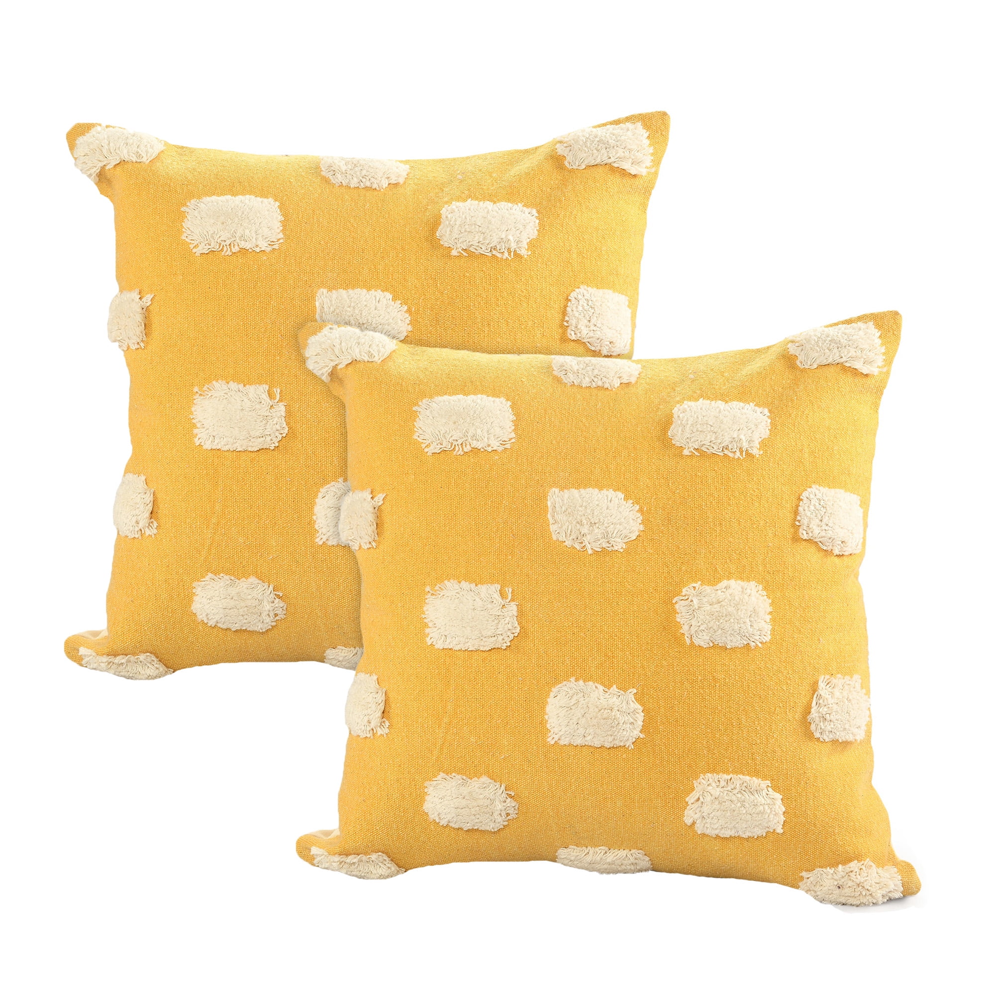 LR Home Zinna Dots Modern Cotton Throw Pillows, Yellow/White, 20" x 20", Set of 2