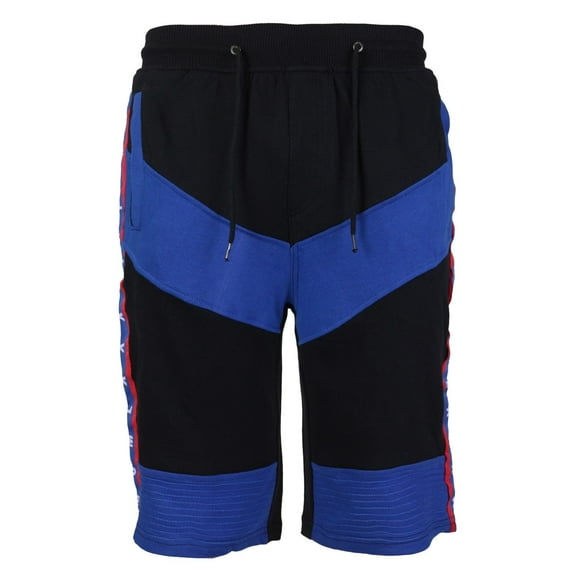 LR Men's Urban Streetwear Cotton Striped Casual Gym Drawstring Sweat Shorts (Black,3XL)