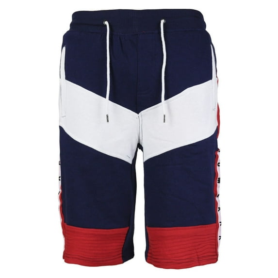 LR Men's Urban Streetwear Cotton Striped Casual Gym Drawstring Sweat Shorts (Navy,5XL)