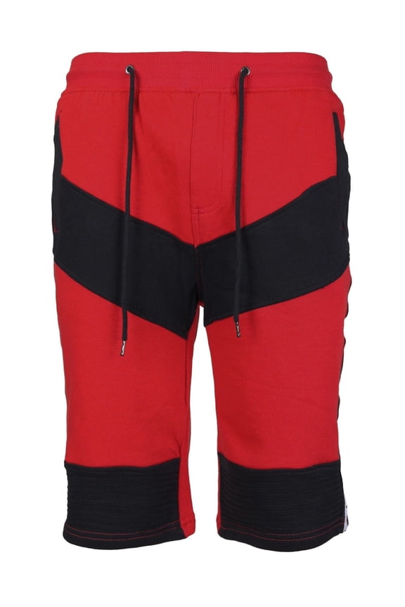 LR Men's Urban Streetwear Cotton Striped Casual Gym Drawstring Sweat Shorts (Red,L)