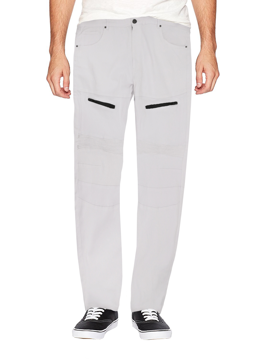 LR Scoop Men's Casual Stretch Denim Pants Moto Quilt Zipper Fashion Solid Jeans (White, 50x32) - image 1 of 3