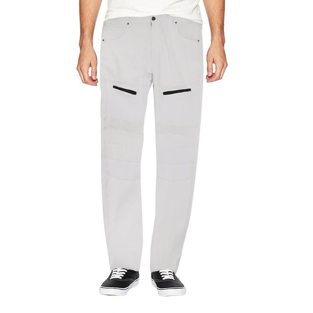 LR Scoop Men's Casual Stretch Denim Pants Moto Quilt Zipper Fashion Solid Jeans (White, 50x32)
