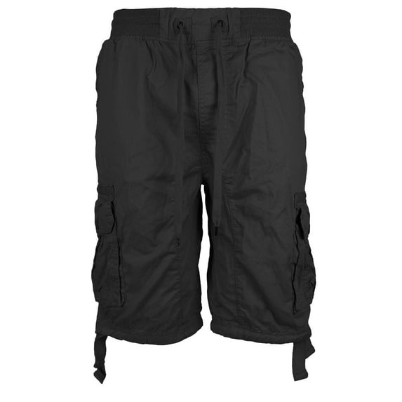 LR Scoop Men's Elastic Waist Drawstring Multi Pocket Cotton Cargo Shorts CJS-80 (Black,S)