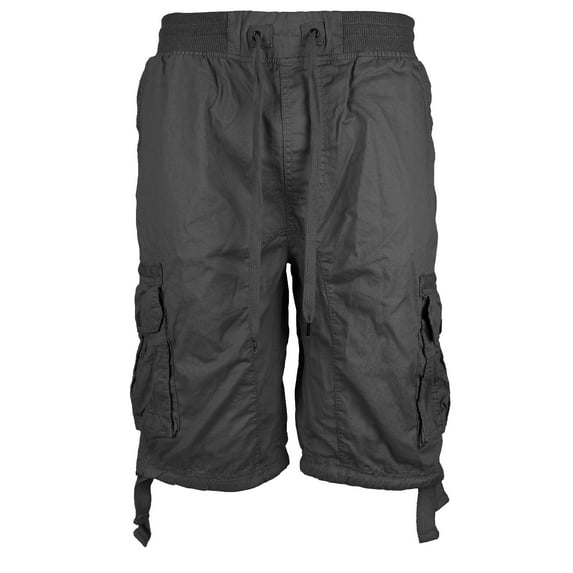 LR Scoop Men's Elastic Waist Drawstring Multi Pocket Cotton Cargo Shorts CJS-80 (Charcoal, 5XL)