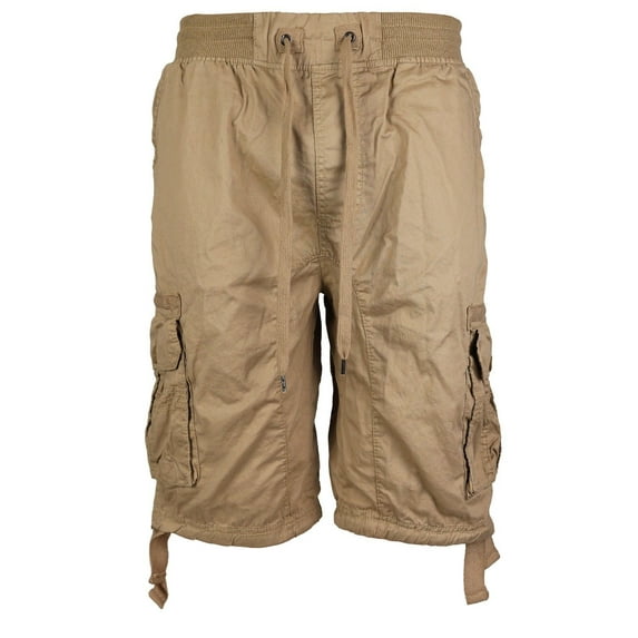 LR Scoop Men's Elastic Waist Drawstring Multi Pocket Cotton Cargo Shorts CJS-80 (Khaki,2XL)