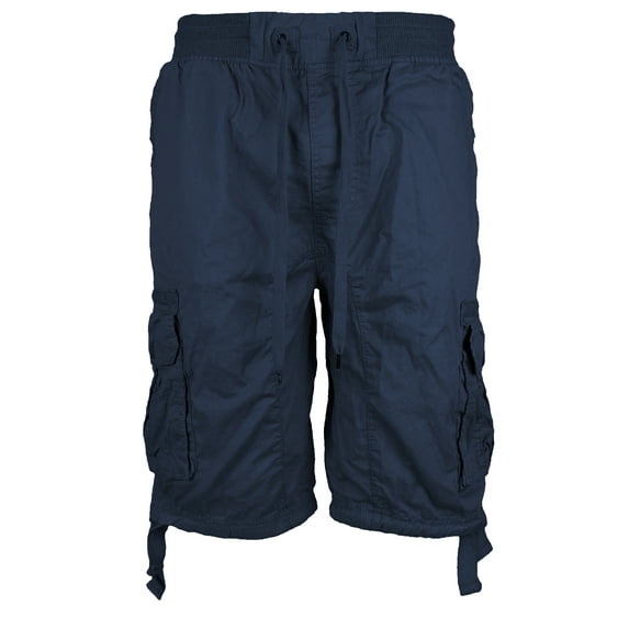 LR Scoop Men's Elastic Waist Drawstring Multi Pocket Cotton Cargo Shorts CJS-80 (Navy, 5XL)
