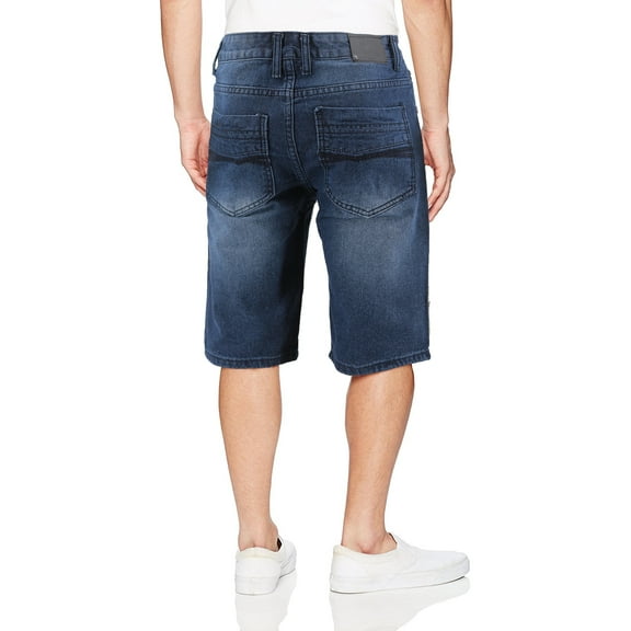 LR Scoop Men's Moto Quilted Distressed Painted Skinny Slim Fit Jean Denim Shorts (DK Blue VS-56, 30)