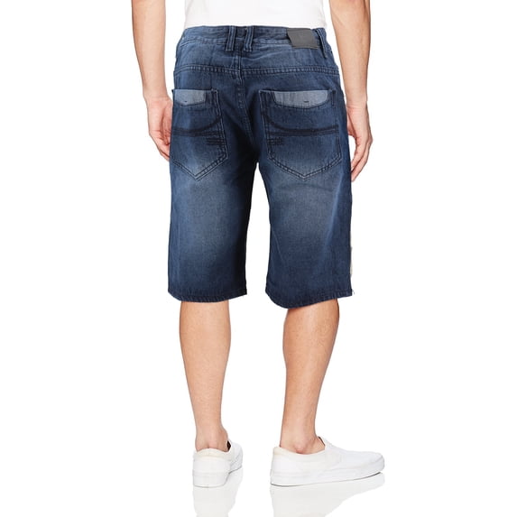 LR Scoop Men's Moto Quilted Distressed Painted Skinny Slim Fit Jean Denim Shorts (DK Blue VS-58, 32)
