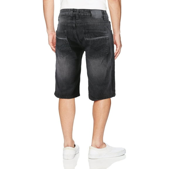 LR Scoop Men's Moto Quilted Distressed Painted Skinny Slim Fit Jean Denim Shorts (Rinse Black VS-60, 34)