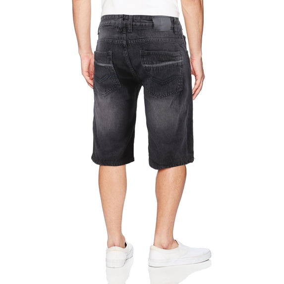 LR Scoop Men's Moto Quilted Distressed Painted Skinny Slim Fit Jean Denim Shorts (Rinse Black VS-60, 36)