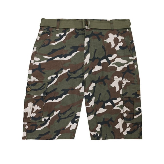 LR Scoop Men's Multi Pocket Casual Golf Belted Cargo Dress Shorts Big Plus Sizes (Camo, 46)
