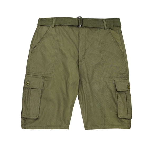 LR Scoop Men's Multi Pocket Casual Golf Belted Cargo Dress Shorts Big Plus Sizes (Olive, 42)