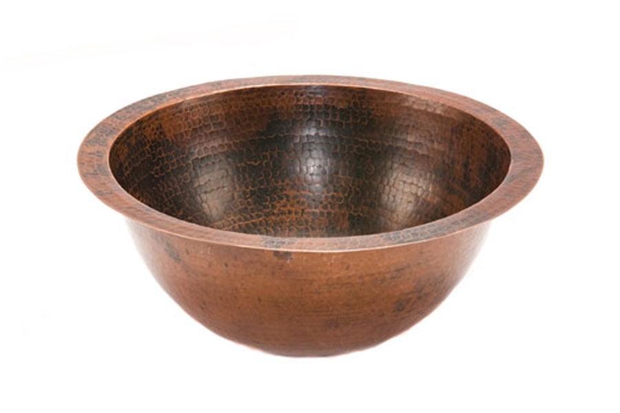 14" Round Oil Rubbed Bronze Hammered Copper Sink