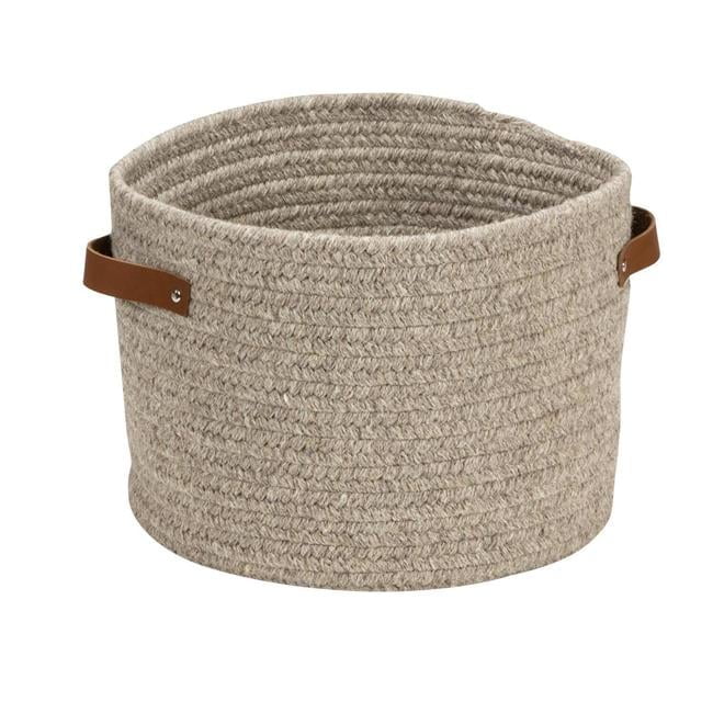 Monaco Basket Grey Natural Wool with Leather Handles - 18" x 18" x 14"