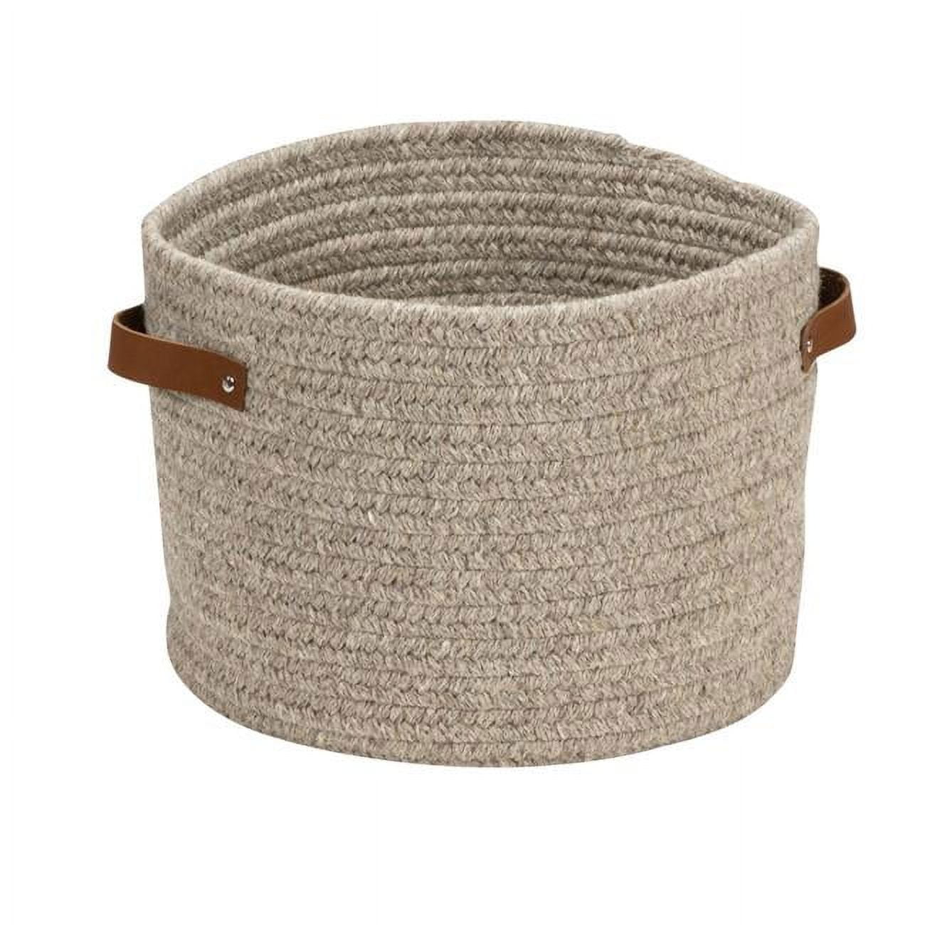 Monaco Basket Grey Natural Wool with Leather Handles - 18" x 18" x 14"
