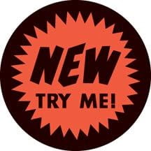 LR2NEW Retail "New Try Me!" 2" inch Label Sale Price Stickers 250 Per Roll Round Circle Permanent Adhesive (Fluorescent Red Orange and Black) Supermarket - Grocery Business Store Signs