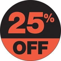 LR2P25 Retail 25% Percent Off 2" inch Label Sale Price Stickers 250 Per Roll Round Circle Permanent Adhesive Supermarket-Grocery Business Store Signs