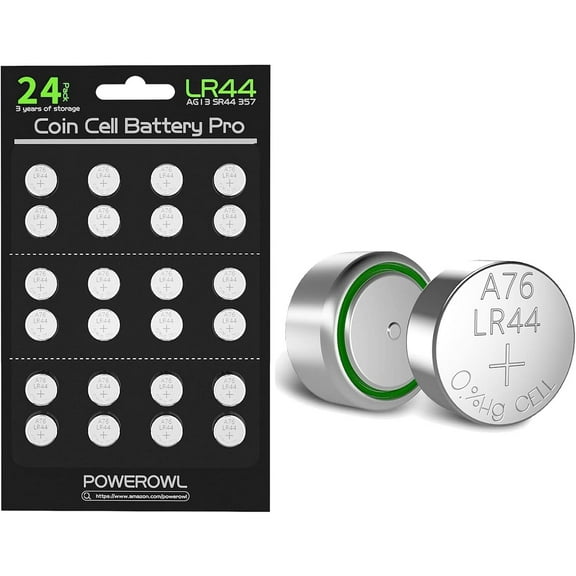 LR44 Batteries 24 Count, High Capacity AG13 357 303 SR44 L1154F A76 Premium Alkaline 1.5V Button Coin Cell Batteries