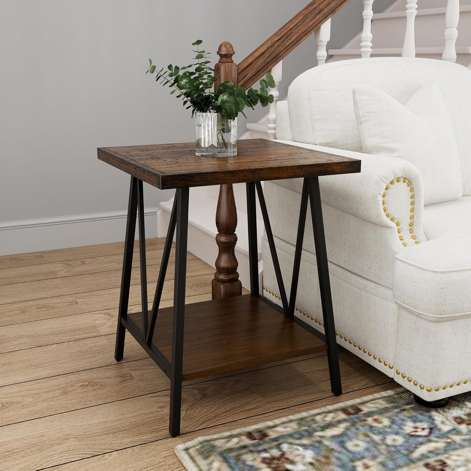 LR8 24 Inch Tall 20x20 Square Industrial End Table, 2-Tier Shelf Side ...