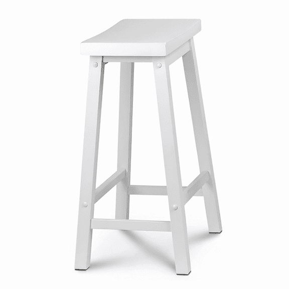 LRAIN 24 in Solid Wood Saddle Seat Counter Stool - White, Set of 2