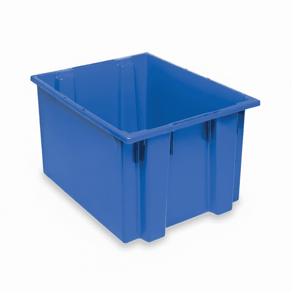 LRAIN Heavy-Duty Stack and Nest Tote, 23.5" x 19.5" x 13", Blue, 3-Pack, for Warehouse, Shipping & Storage