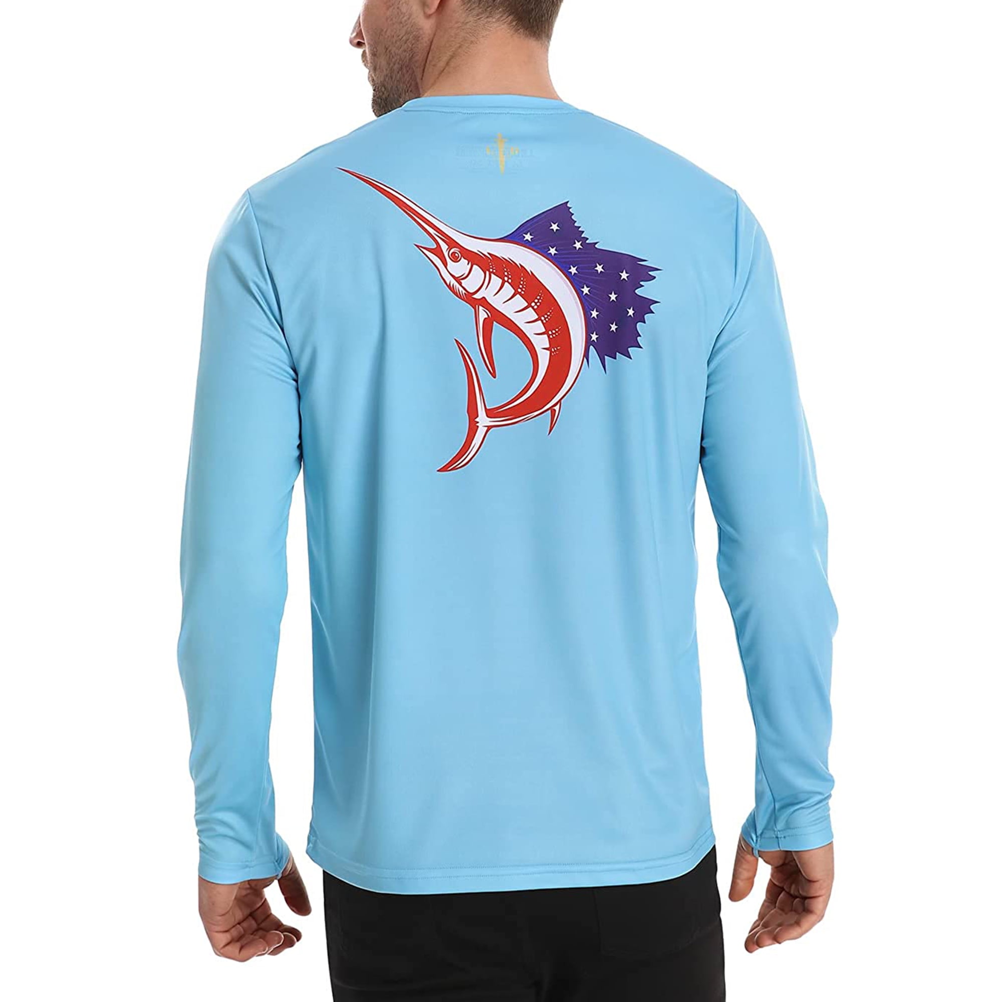 LRD Fishing Shirts for Men Long Sleeve UPF 50 Sun Protection Performance  Shirt USA Sailfish Blue - M 