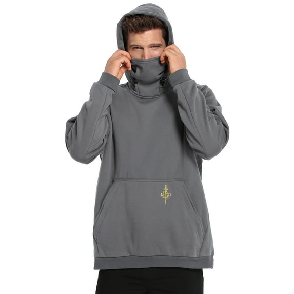 LRD Fleece Hoodie with Mask for Men Built in Gaiter Tactical Fishing Sweatshirt