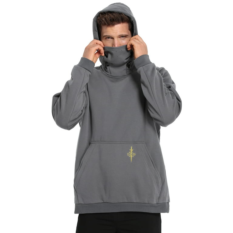LRD Fleece Hoodie with Mask for Men Built in Gaiter Tactical Fishing  Sweatshirt