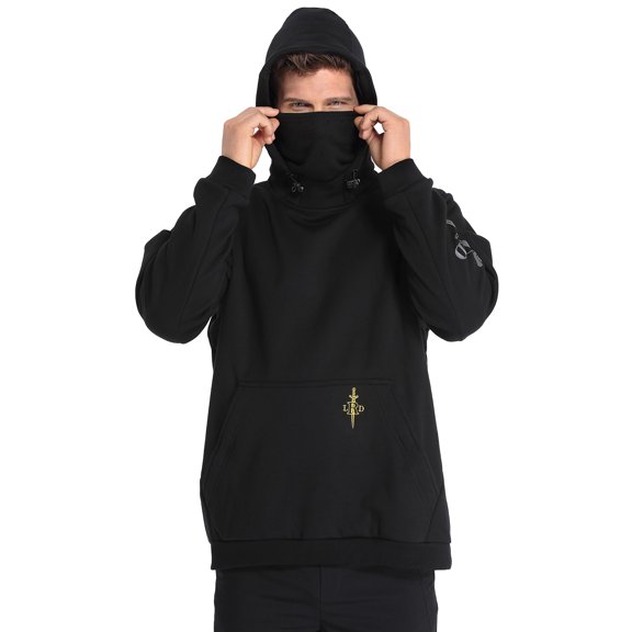 LRD Fleece Hoodie with Mask for Men Built in Gaiter Tactical Fishing Sweatshirt