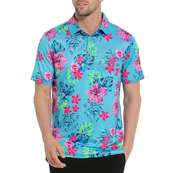 LRD Golf Shirts for Men UPF 50 Moisture Wicking Short Sleeve Polo Shirt Gettin' Tropical 3XL