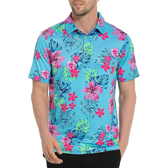 LRD Golf Shirts for Men UPF 50 Moisture Wicking Short Sleeve Polo Shirt Gettin' Tropical XL
