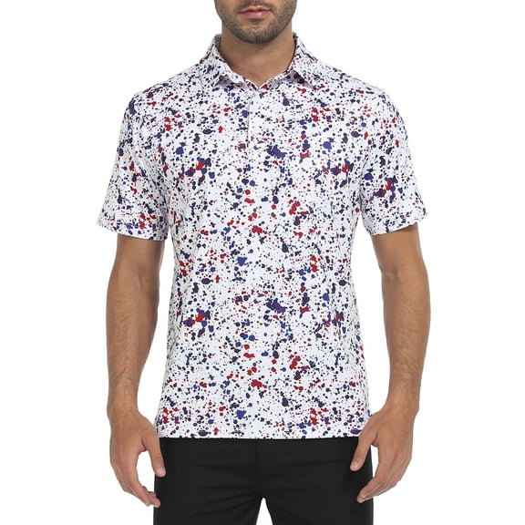 LRD Golf Shirts for Men UPF 50 Moisture Wicking Short Sleeve Polo Shirt Paint Splatter M