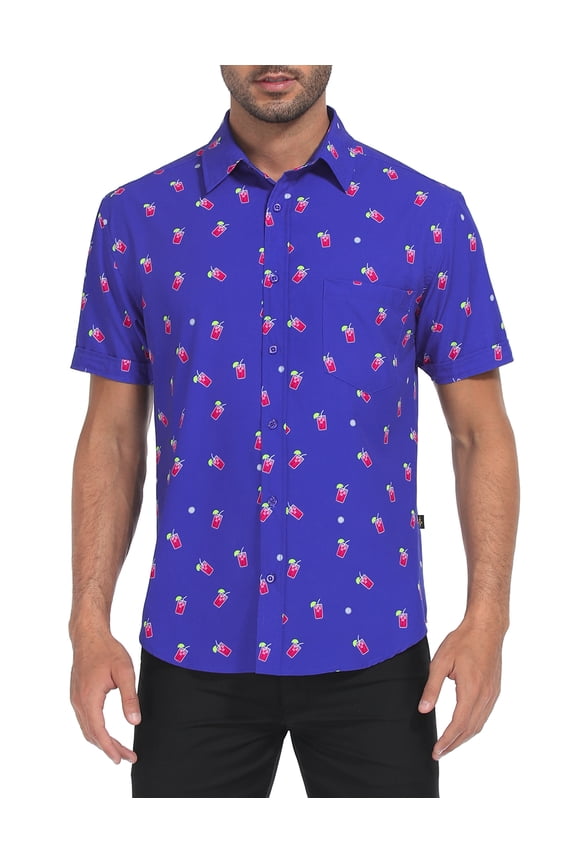 Men's Novelty Casual Button Down Shirt Short Sleeve Hawaiian Dress Shirts Transfusion - M
