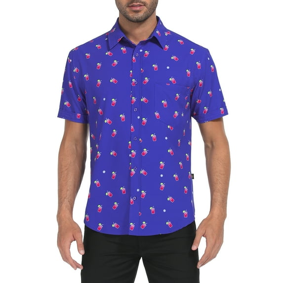 LRD Men's Novelty Casual Button Down Shirt Short Sleeve Hawaiian Dress Shirts Transfusion - XXL