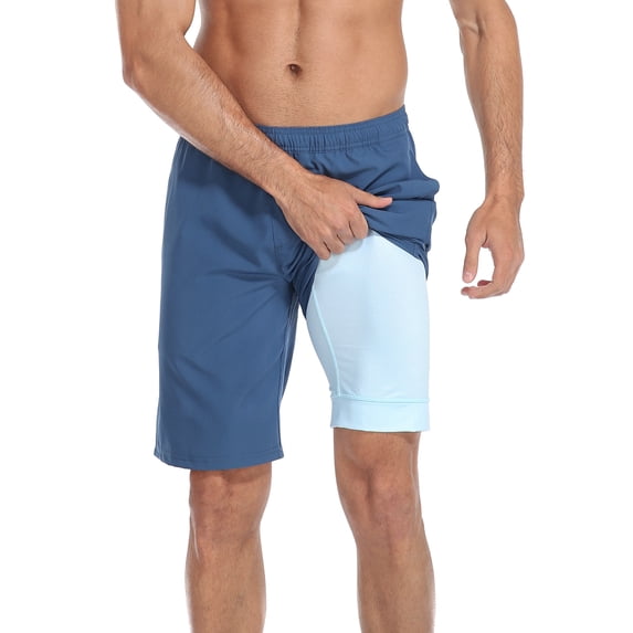LRD Men's Swim Trunks with Compression Liner 9 Inch Inseam Board Short Blue / Blue XL