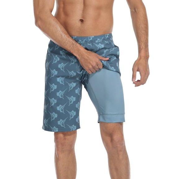 LRD Men's Swim Trunks with Compression Liner 9 Inch Inseam Board Short Sailfish / Blue L