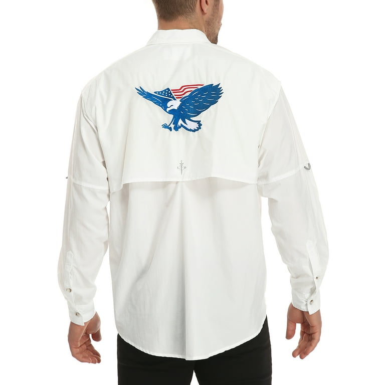 LRD Men's UPF 30 Long Sleeve Button Down Fishing Shirts Screamin' Eagle 3XL
