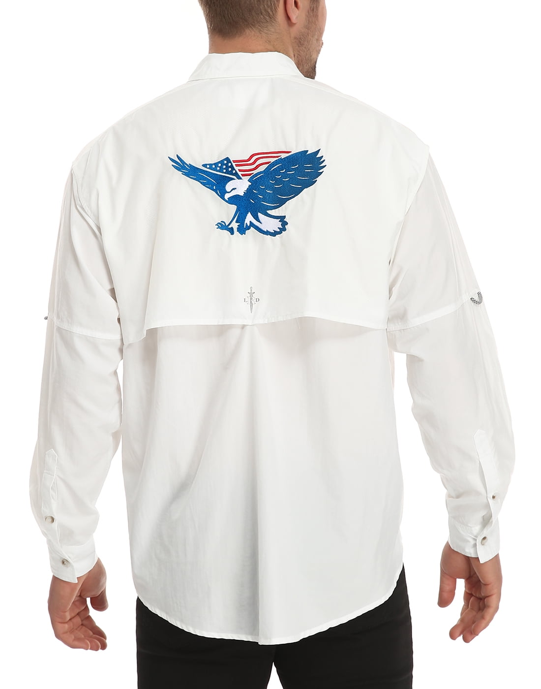 LRD Men's UPF 30 Long Sleeve Button Down Fishing Shirts White