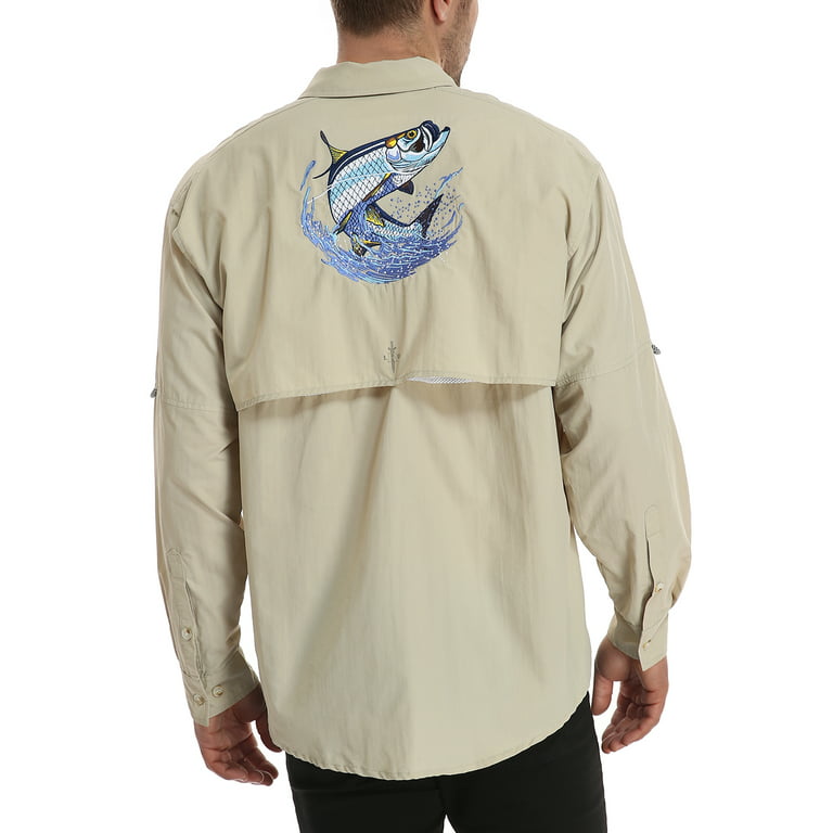LRD Men's UPF 30 Long Sleeve Button Down Fishing Shirts Tarpon XL