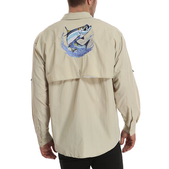 LRD Men's UPF 30 Long Sleeve Button Down Fishing Shirts Tarpon XXL