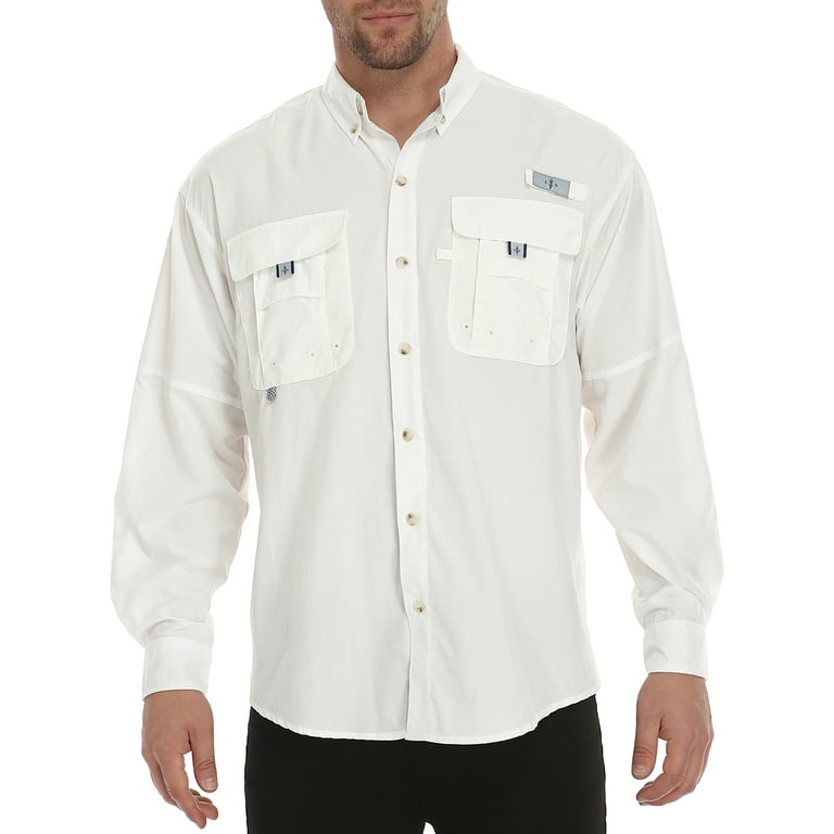 LRD Men's UPF 30 Long Sleeve Button Down Fishing Shirts White 3XL 