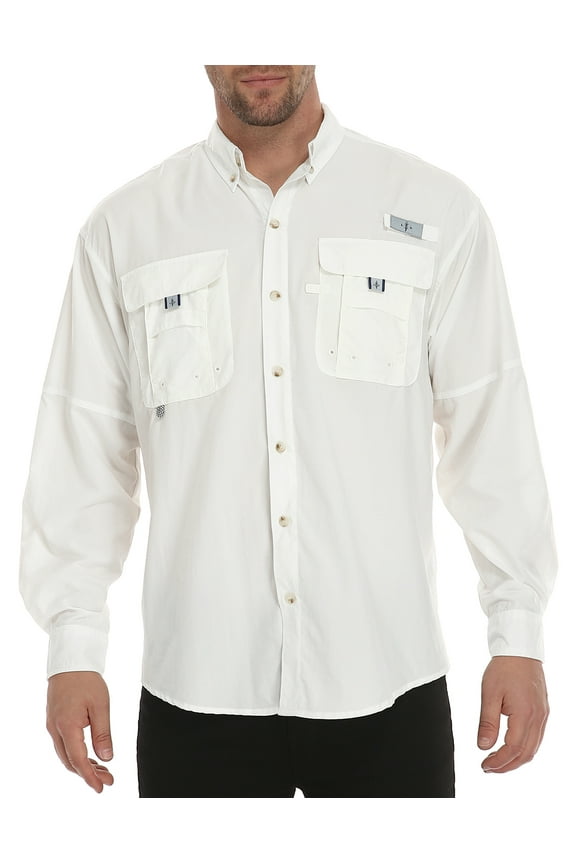 Men's UPF 30 Long Sleeve Button Down Fishing Shirts White XXL