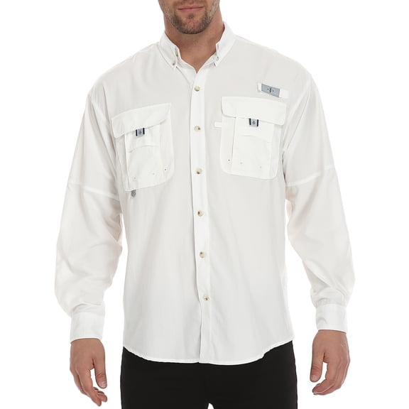 LRD Men's UPF 30 Long Sleeve Button Down Fishing Shirts White XXL
