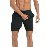LRD Men's Workout Shorts with Compression Liner 5 Inch Inseam Black / Black S
