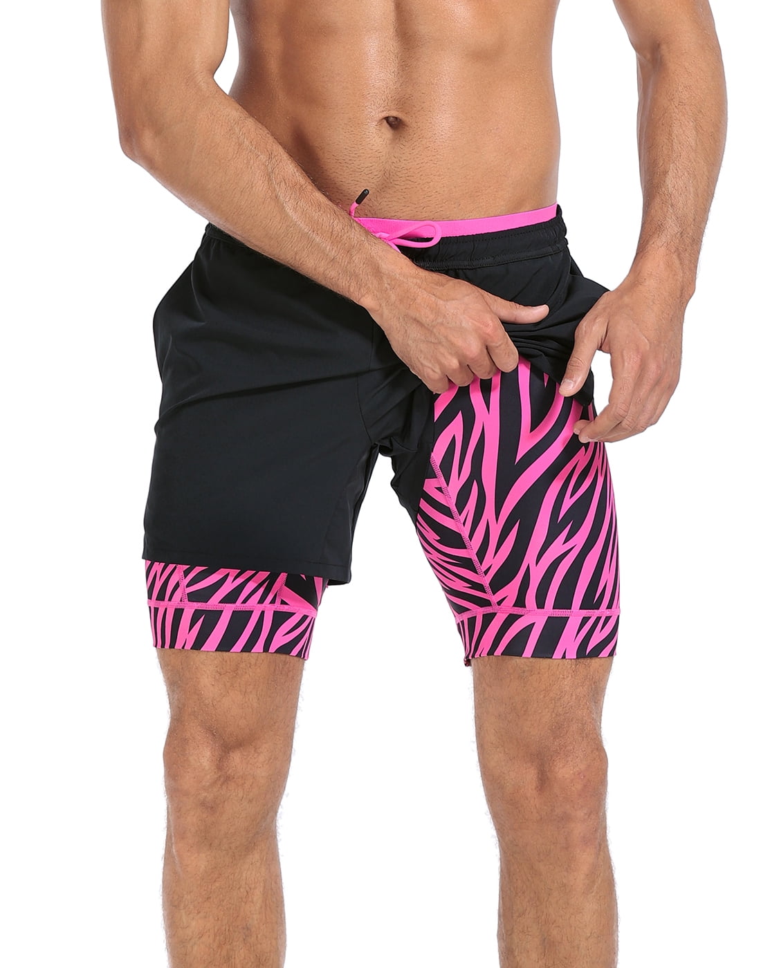 LRD Men's Workout Shorts with Compression Liner 5 Inch Inseam Black