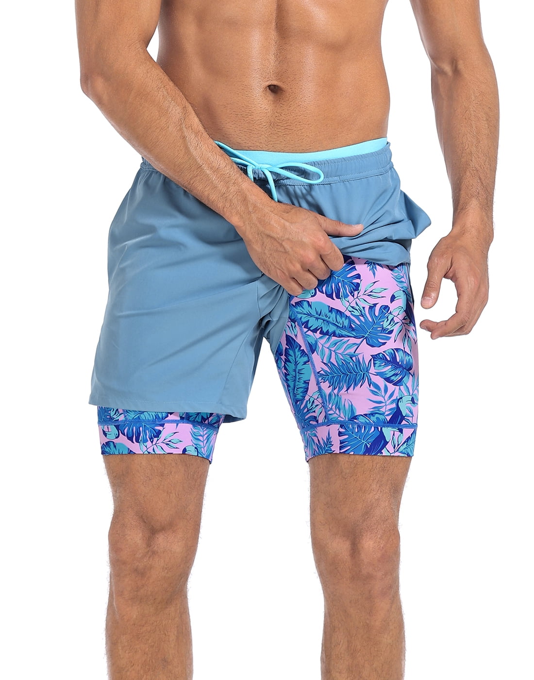 LRD Men's Workout Shorts with Compression Liner 5 Inch Inseam Blue